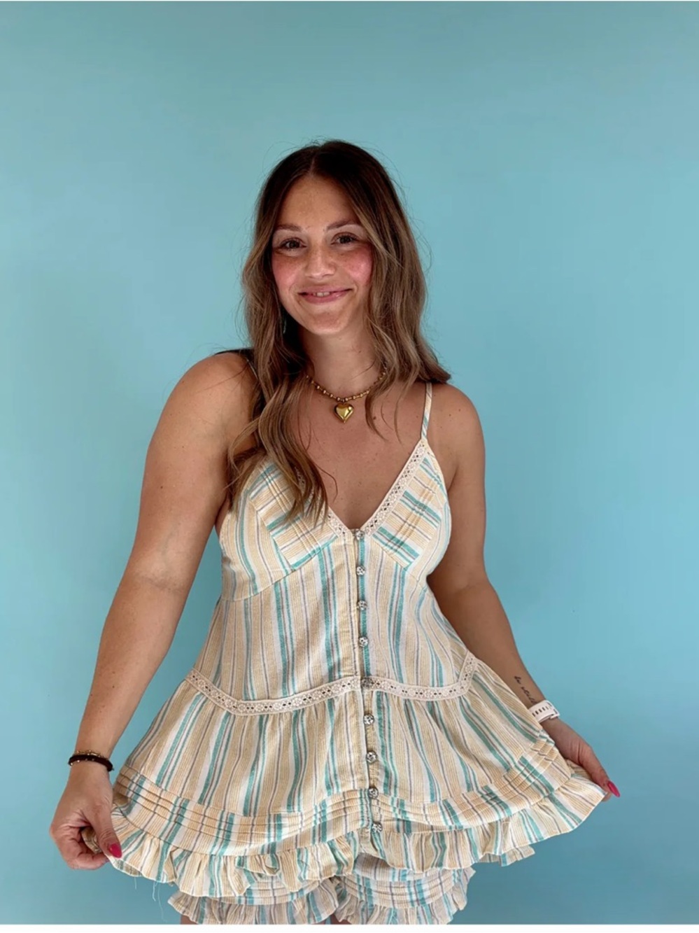 POL Striped SET in Cream and Blue